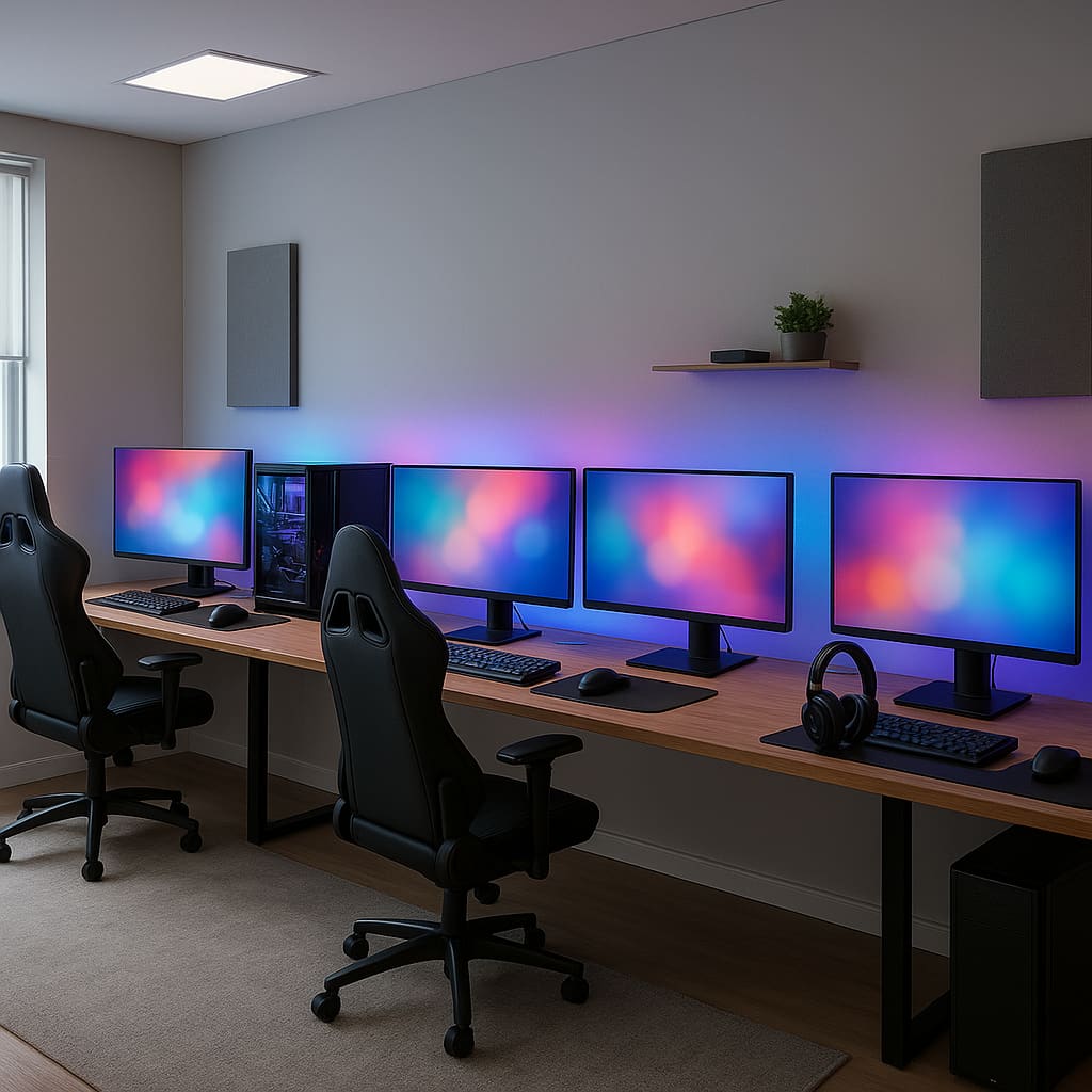 Modernes PC Gaming Studio mit mehreren Setups