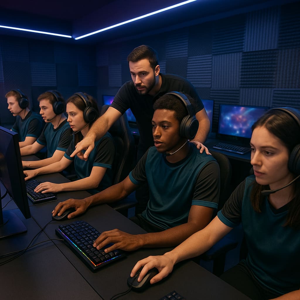 Esports Team Training mit Headsets